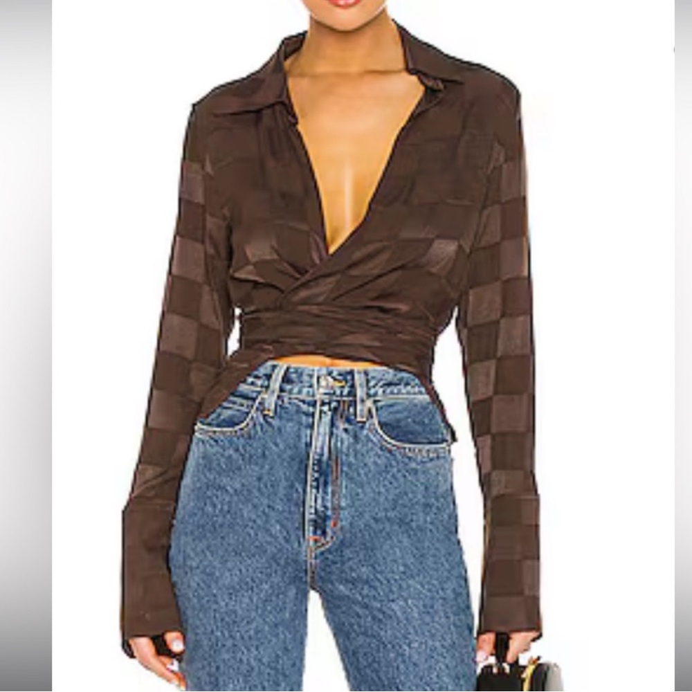 NWOT The line by K chocolate Grid Brown Jett
Wrap Top size M